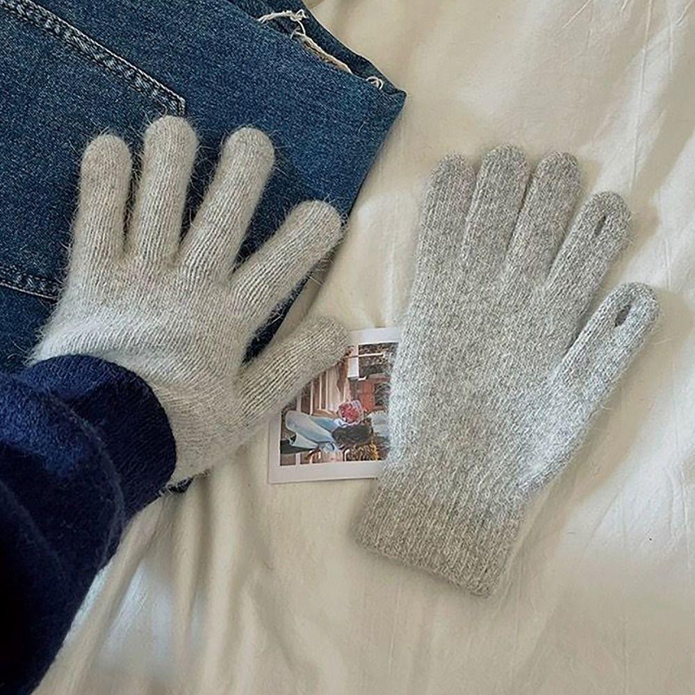 Candy Colored Winter Velvet Gloves Winter Warm Finger Gloves Knitted Gloves  For Woman Girls Maiden