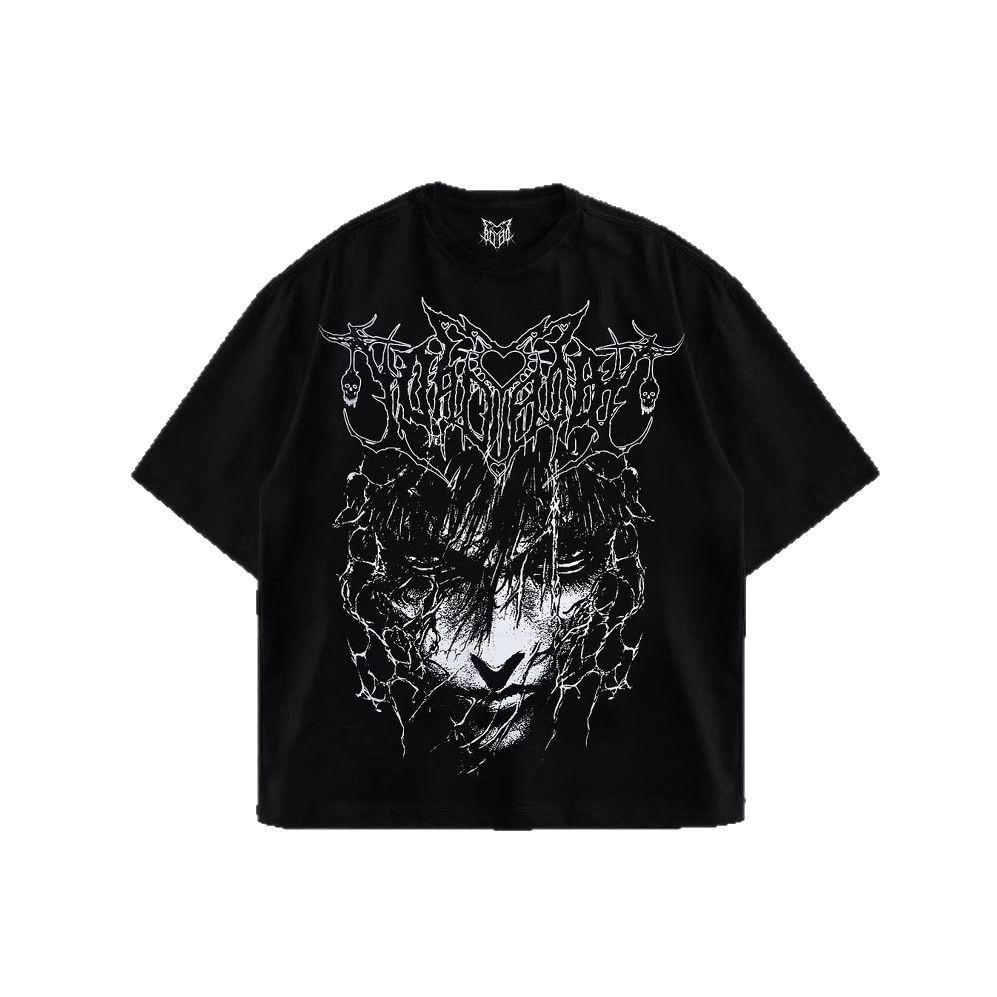 Y2K Retro Totenkopf-Print Lockeres T-Shirt - Kurzarm Rundhals