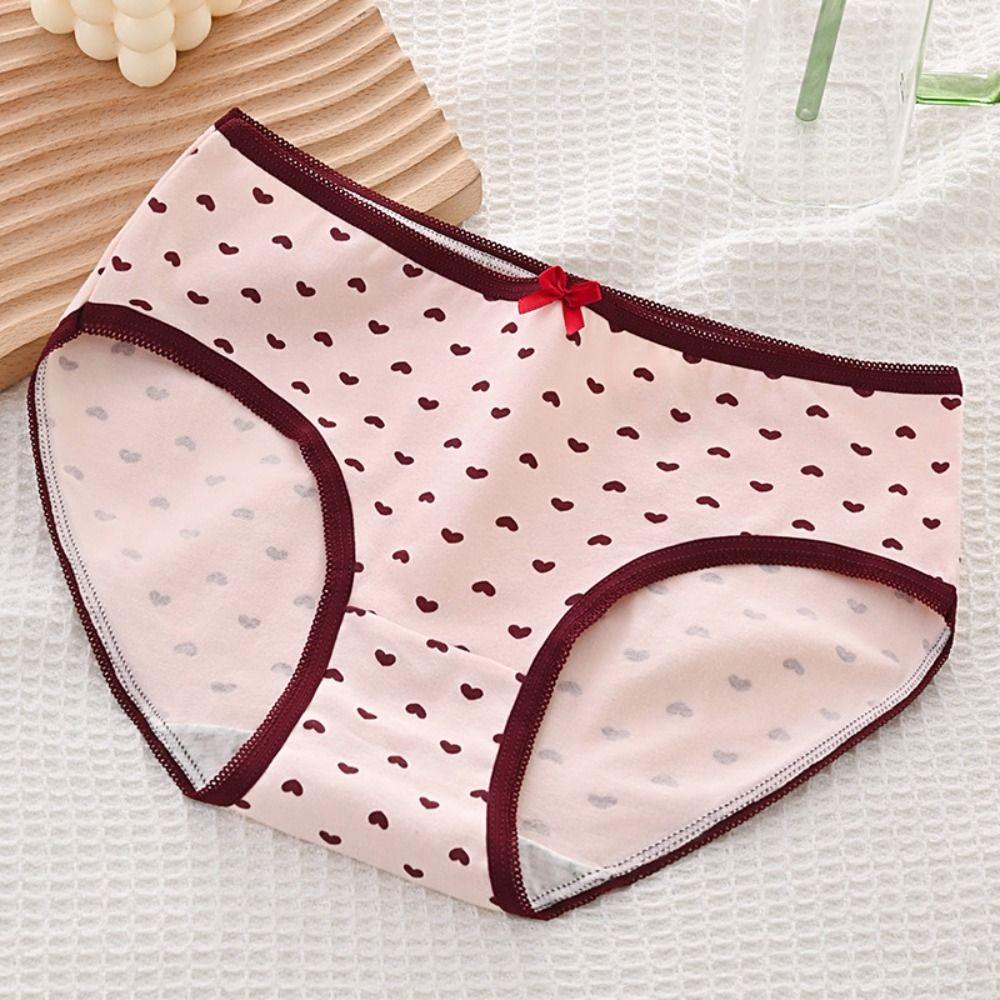 5PCS Bowknot Love Heart Panties Low Waist Women Underwear Sweet Strawberry Briefs  Girls