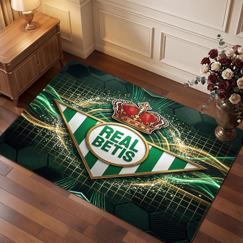 Real Betis Fußball Druck Kristall Samt Teppich, Bequemer Wasserabsorbierender Rutschfester Indoor Boden Teppich