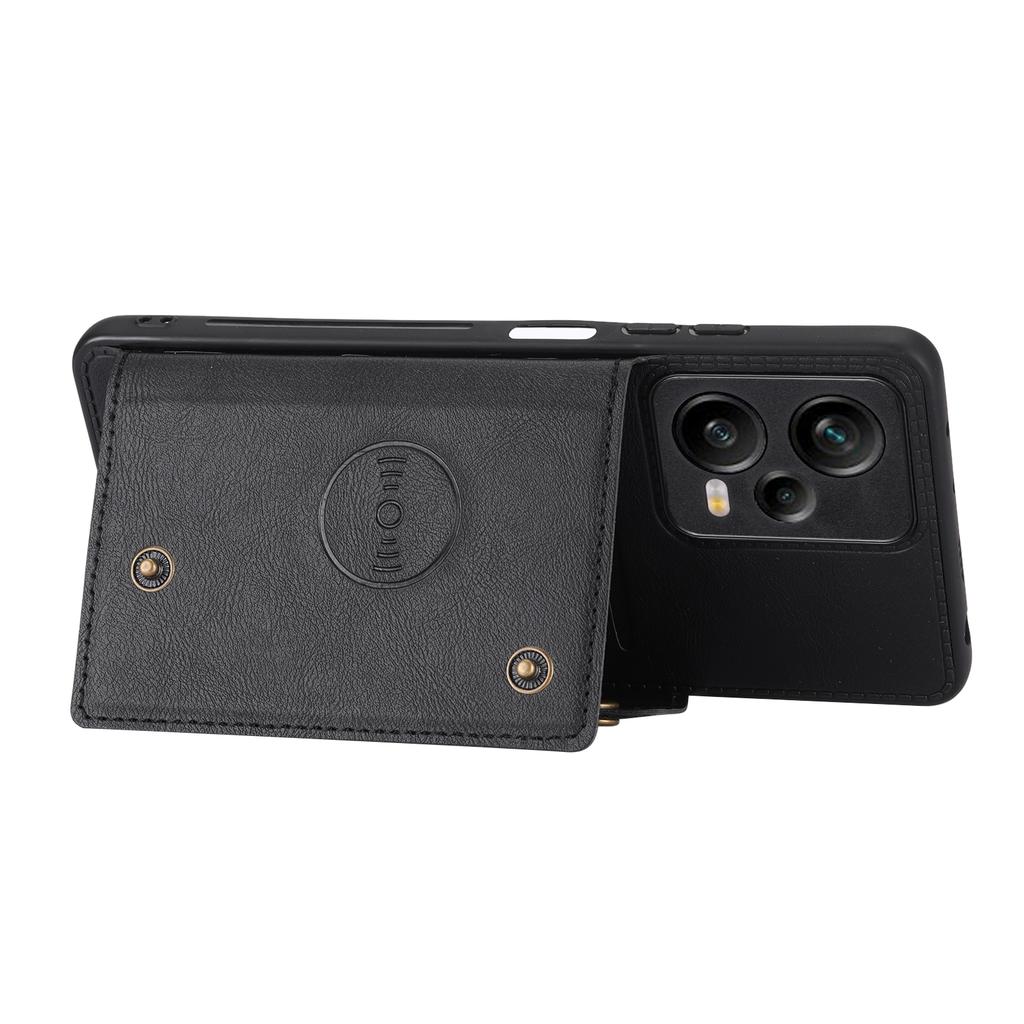 Dla Xiaomi Redmi Note 12 Pro 5G Etui z TPU pokryte skórą PU z podpórką, podwójne przyciski, przegródki na karty, pokrowiec na telefon z metalową płytką do mocowania samochodowego