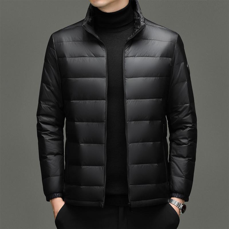 Men's Lightweight Stand Collar Down Jacket - Warm, Trendy, Versatile, Casual Dad Style, Winter Coat with 90% White Duck Down.