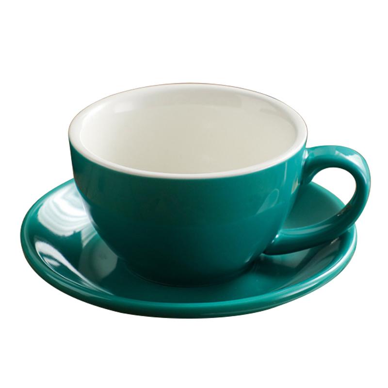 European Style 300ML Solid Color Coffee Cup and Saucer Gift Ceramic Cappuccino Latte Cup Cup and Saucer Set Multi-color Optional