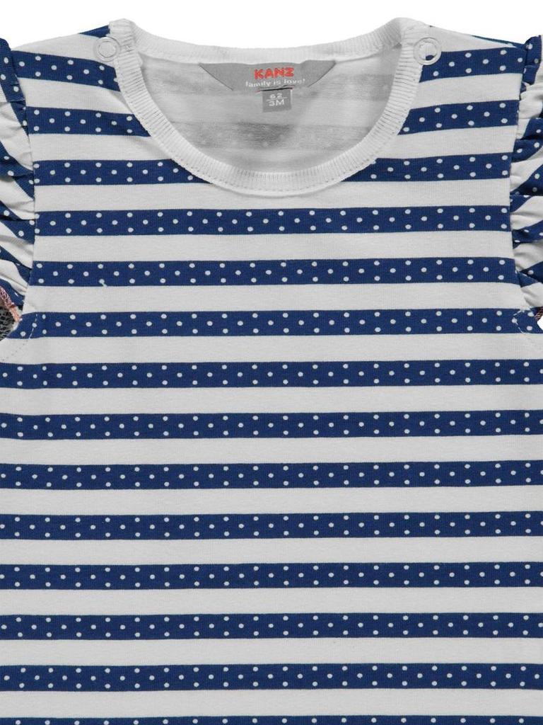 Girl's T-Shirt, White-Navy Blue, Stripes, Kanz