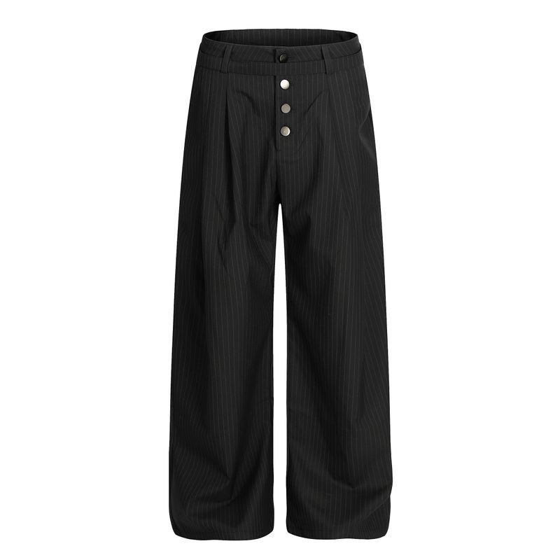 Blaexit American-Style Cleanfit Striped Black Dress Pants for Men, Straight-Leg Pleated Casual Wide-Leg Pants, A-Line Long Pants