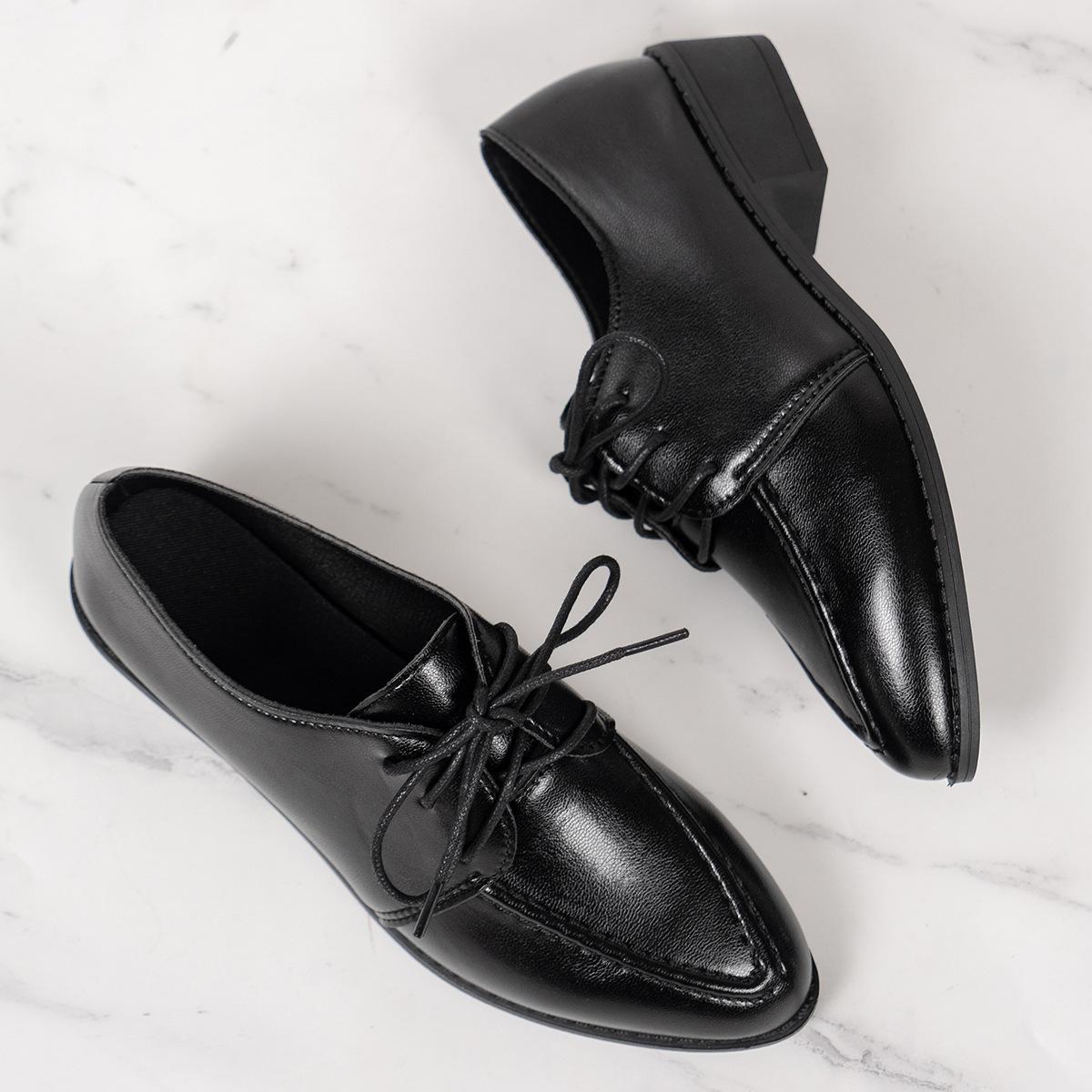 

Sharp Pointed British Style Lace Up Low Top Single Shoe 2025 43