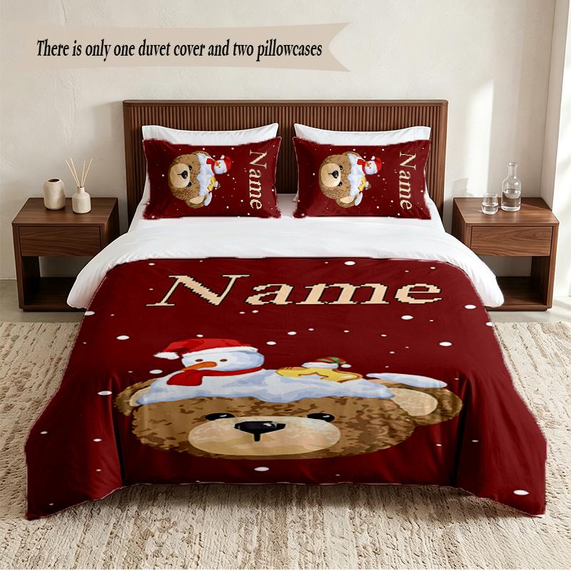 Christmas atmosphere Personalized Custom Name 3‑Piece Bedding Set Soft Duvet Cover Set For Bedroom Home Decor