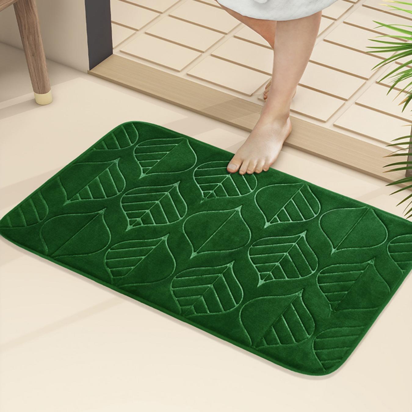

Коврик для ванной с гравировкой листьев, нескользящие ковры для ванной, коврик для умывальника, боковой пол в ванной, коврик для двери в душевую, пена с эффектом памяти, 3D-подложка 40cm*60cm зелёный