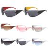 Trendy Futuristic Hip Hop One Piece Y2K Sunglasses Sun Glasses Rimless Wrap-Around