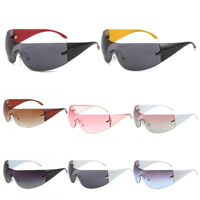 Trendy Futuristic Hip Hop One Piece Y2K Sunglasses Sun Glasses Rimless Wrap-Around