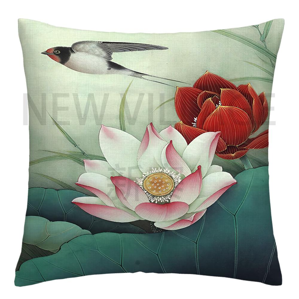 Lotus carp linen Doublesided Printed pillow cover Short plush Suitable living rooms bedrooms sofas throw cushion cover