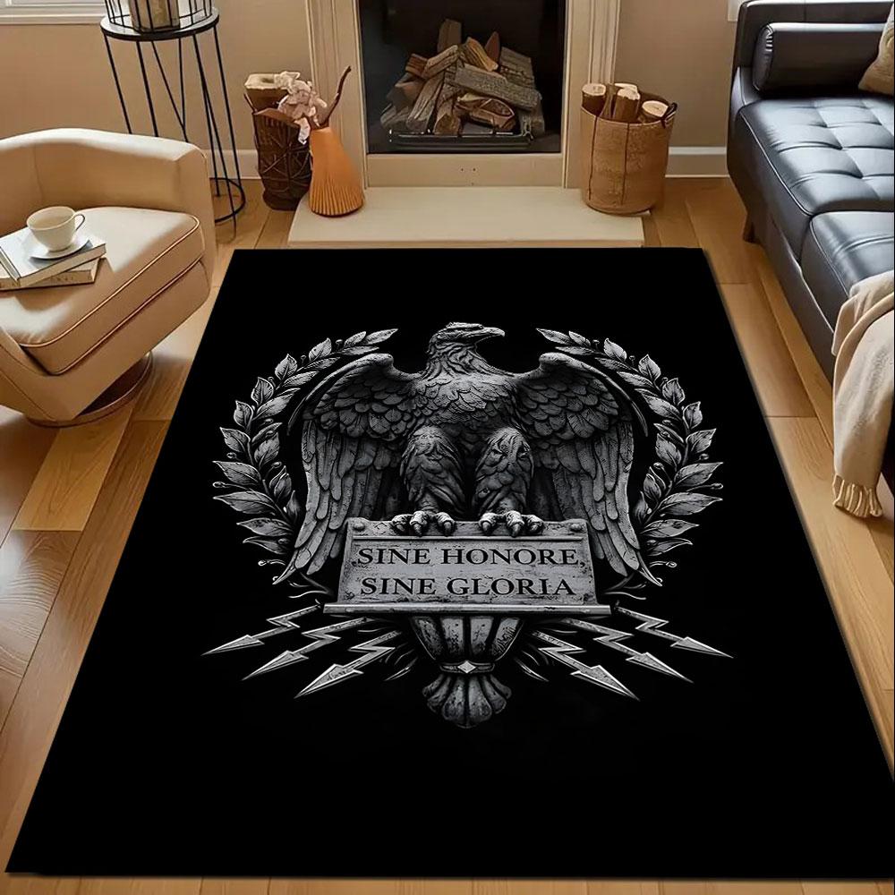 Eagle Emblem with Latin Motto Design Patterned carpet, non slip mat suitable for living room and bedroom sofas