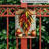 2D Flat 1pc Vintage Chili Pepper Harvest Metal Wall Art-12x8 Inch Rustic Aluminum Tin Sign with Vibrant Red, Green, Yellow, Orange & Chili Peppers