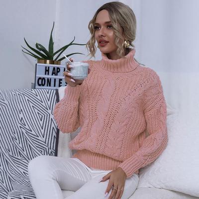 2025 Women's Autumn/Winter Chunky Cable Knit High Neck Pullover Sweater