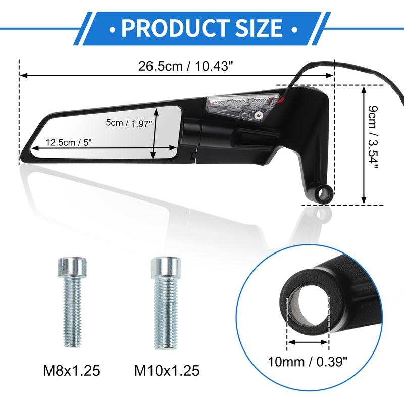 Motoforti 1 Set Motorcycle Rear View Mirrors Dual Sport Mirror Universal Adjustable Aluminum Alloy Black M8/M10 Polygonal Shape