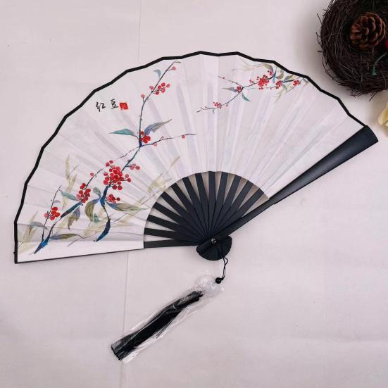 Skládací ruční ventilátor čínský vintage styl plastový ventilátor Oboustranné příslušenství Hanfu pro svatby a taneční párty