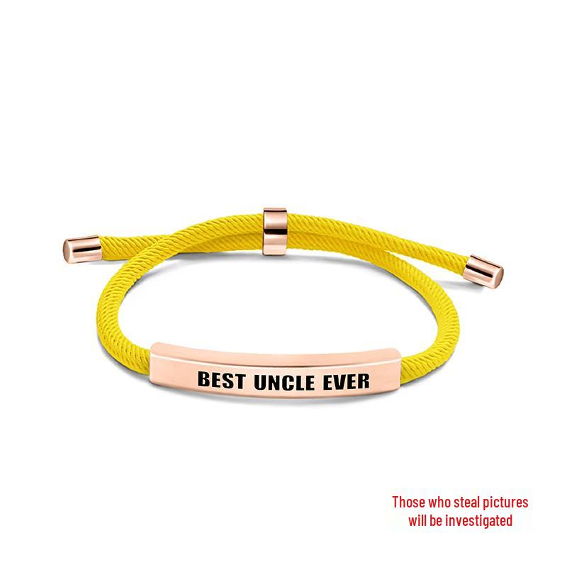 Pulseira Europeia e Americana Multicolorida de Corda Trançada com Placa de Aço Inoxidável Gravada - Presente Memorial de Bom Tio para o Natal