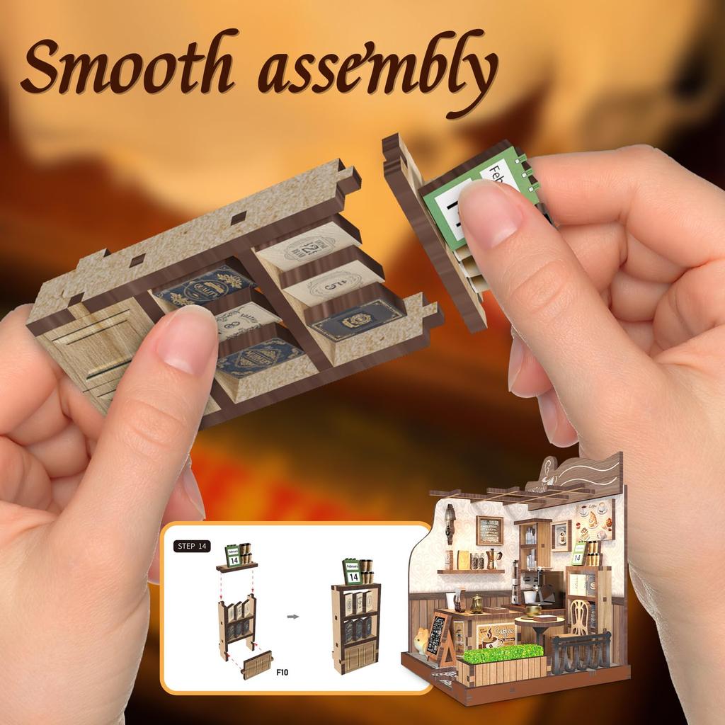 QmXCyzl Wooden DIY Dollhouse Kit, Miniature 3D Bookstand, Holiday Gift, Architectural Scenario (Countryside Cafe)