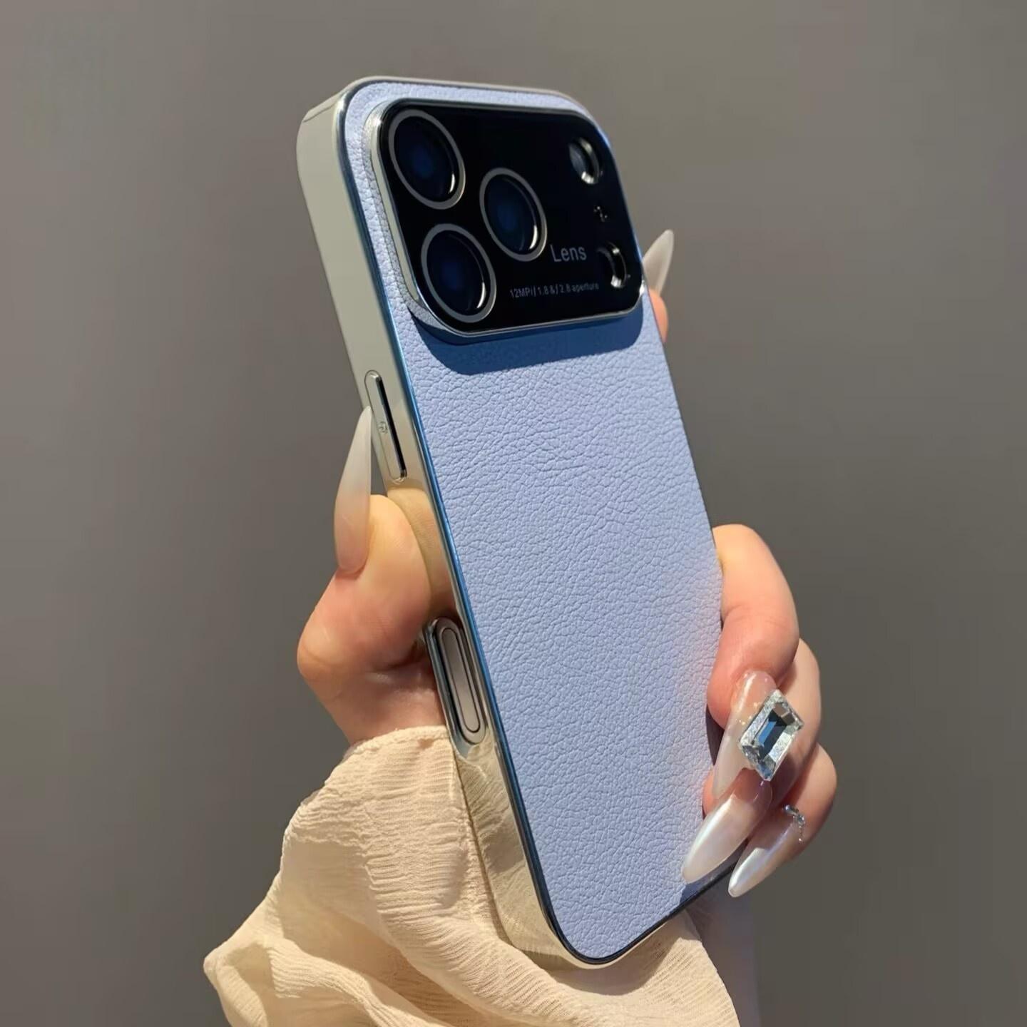 

Luxury Vegan Leather Plating Shockproof Phone Case for iPhone 17 Air 16 15 14 Plus 13 12 Pro Max Glass Lens Protect Matte Cover iPhone 11 синій
