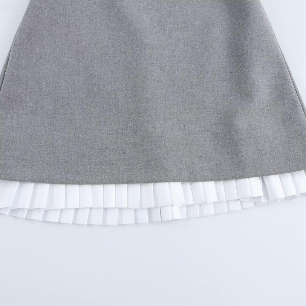 Spring 2025 Women's Slim Fit Color Block Layered Ruched Hem Dress