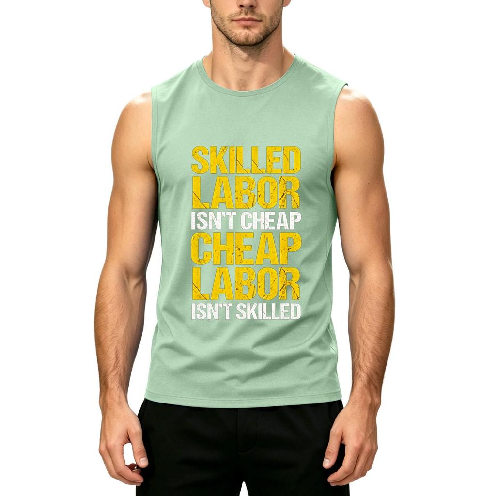 Men's Sleeveless Casual Tank Top Muscle Fit Crew Neck Printed Graphic Labor Day Shirt Summer Workout Gym Vest