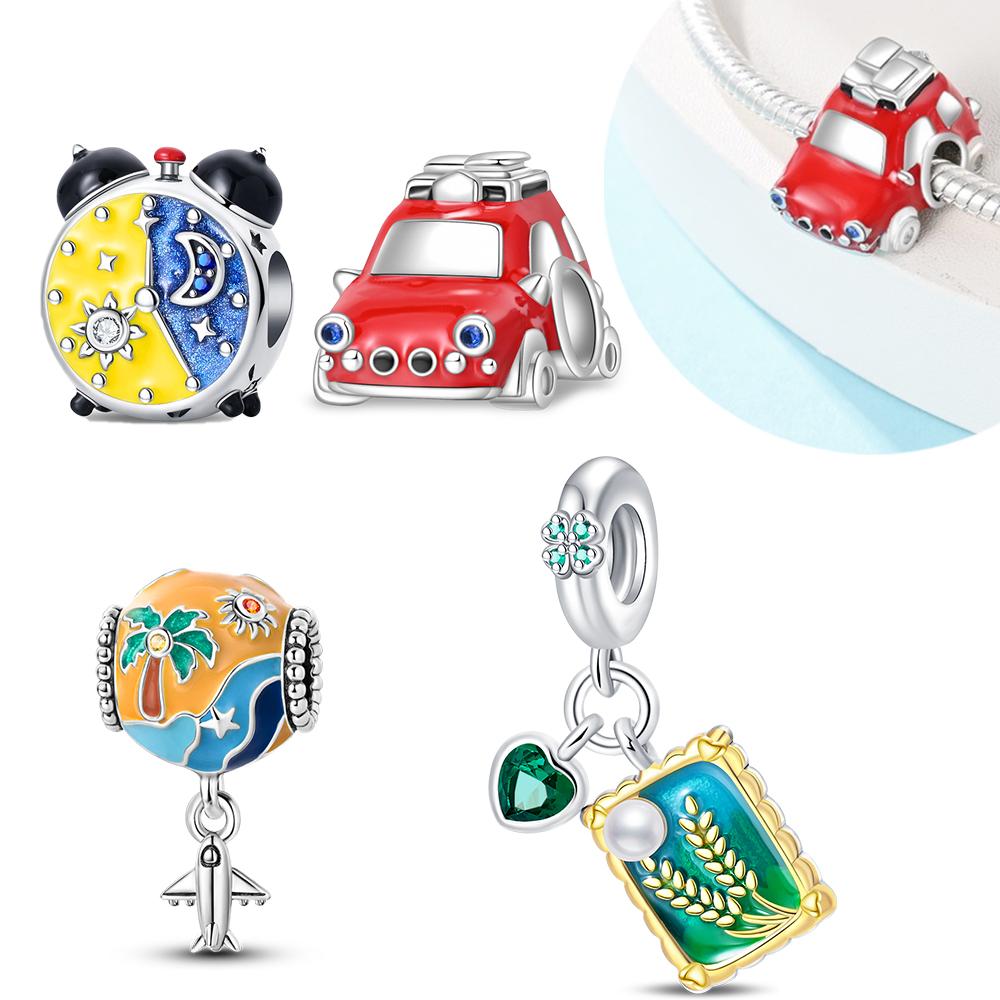 Plated 925 Silver Youth Colorful Canvas Charms Fit 925 Charms Bracelet Beads Jewelry Gifts for Women