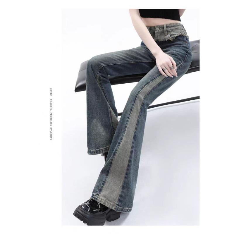 Jeans American Vintage Patchwork Micro-flare da Donna Primavera Design High Street Vita Alta Slim Fit Pantaloni a Zampa di Elefante