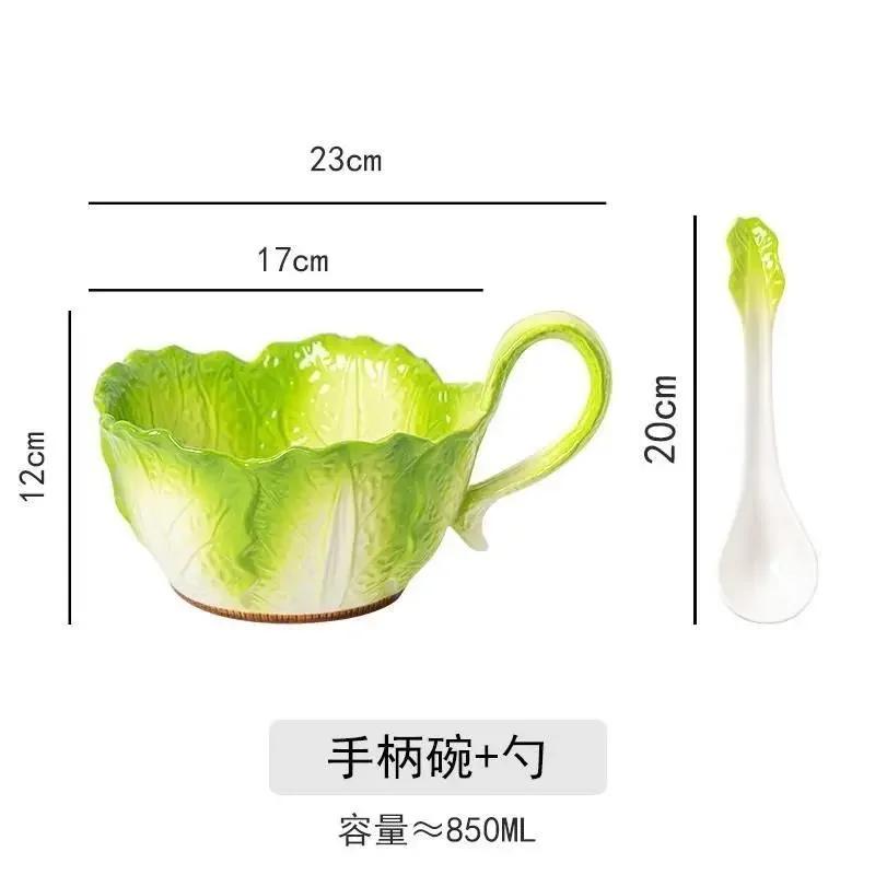 Creative Jade Cabbage Shaped Bowl With Handle Household Dining Ceramic High-capacity Soup Bowls Dormitory Microwavable Tableware