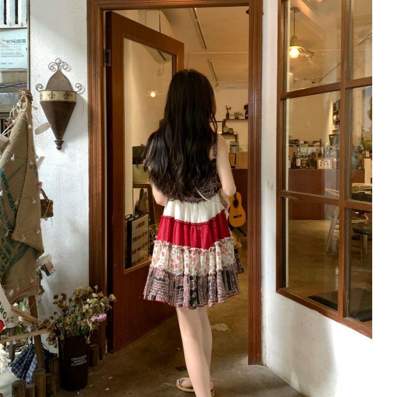 2026 Retro Floral Chiffon Sling Dress for Petite Women