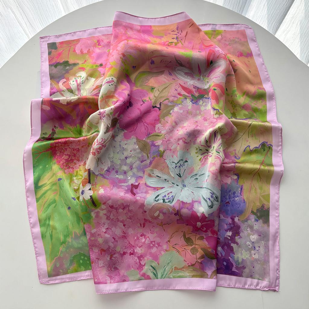 Printed Square Scarf For Women Imitation Silk Scarves Bandanas Luxury Hijab Neckerchief Hair Band Elegant Shawl Wraps