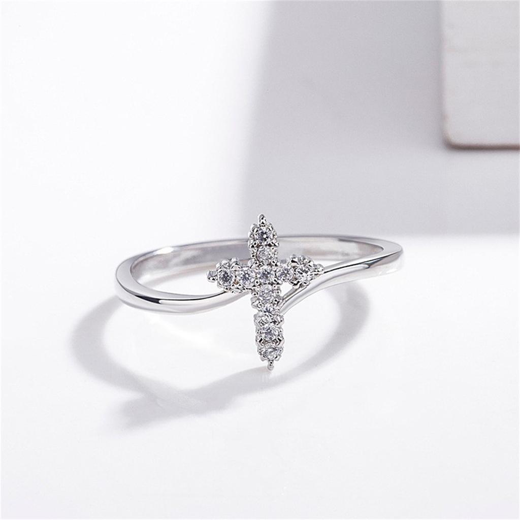Cross Star Inlaid Zircon Ring With Box And Cloth Bag
