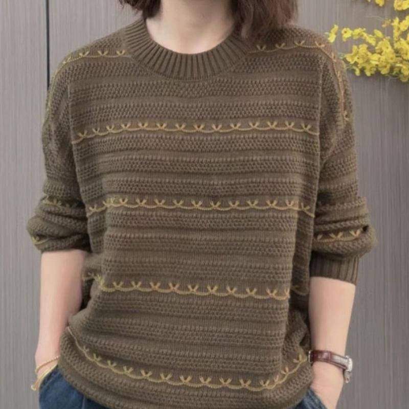 Round Neck Korean Version with Base Knit Sweater for Women's Autumn Loose Long Sleeved Sweater
