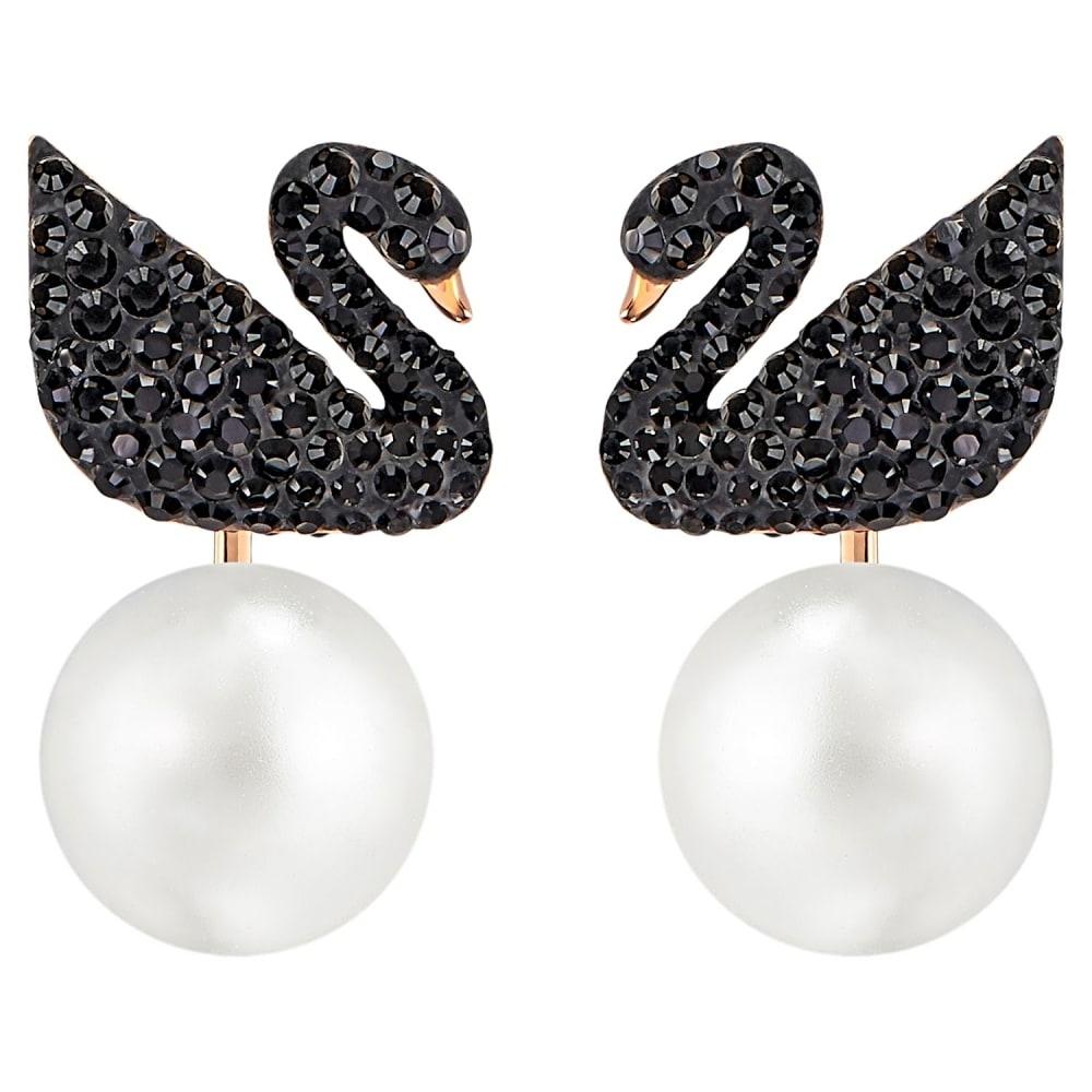Swarovski Iconic Swan Ohrstecker-Jacken Roségold Schwarzer Kristall 5193949 schwarz