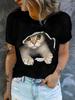 Cute Cat 3D Realistic Print T-shirt