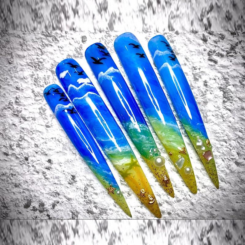 10 buc. Extensie de unghii false rotunde, lungi, transparente, gravate acrilic, pentru unelte.