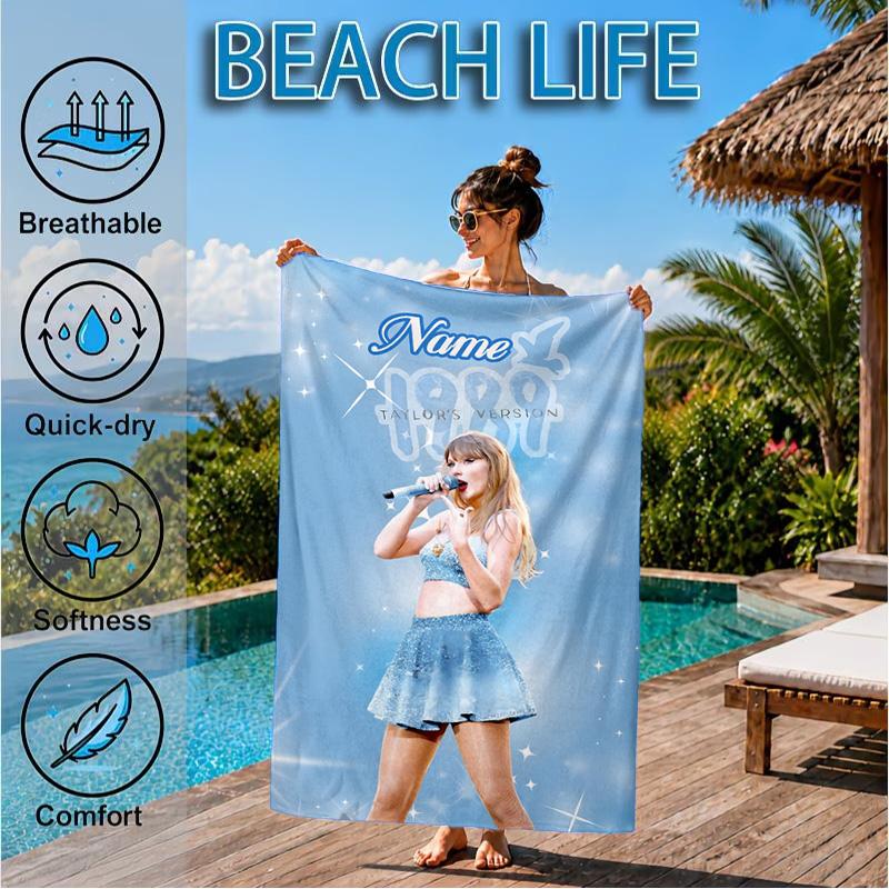 Personalisierbares Strandtuch mit Namen, Top-Sängerin Taylor, Mikrofaser-Strandtuch, Leicht für Sommerreisen, Schwimmbad-Fan, Geburtstagsgeschenk