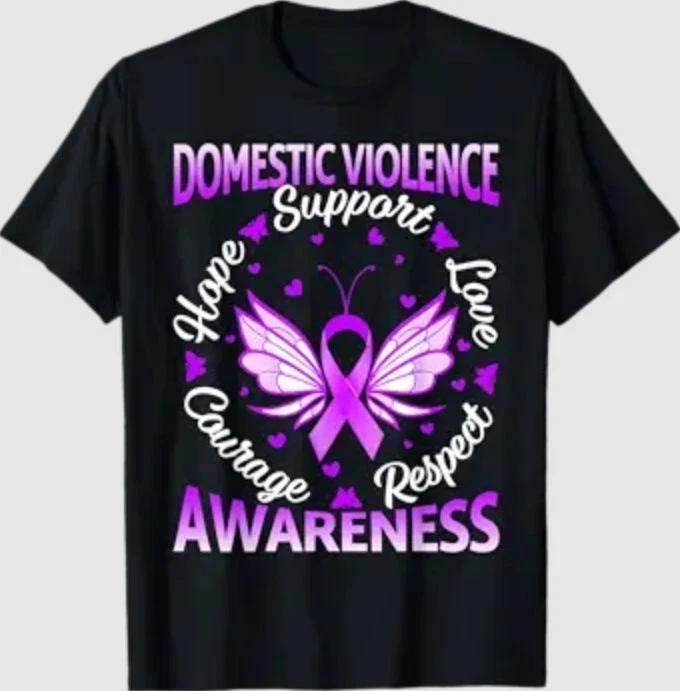 Domestic Violence Awareness Love Support Purple Butterflies T-Shirt L