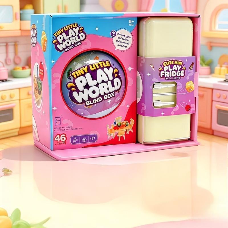 Tiny Little Play World Mini Fridge Blind Box Toy Set | Random Mini Food Models, Micro Table Chair Pretend Play,Creative Capsule