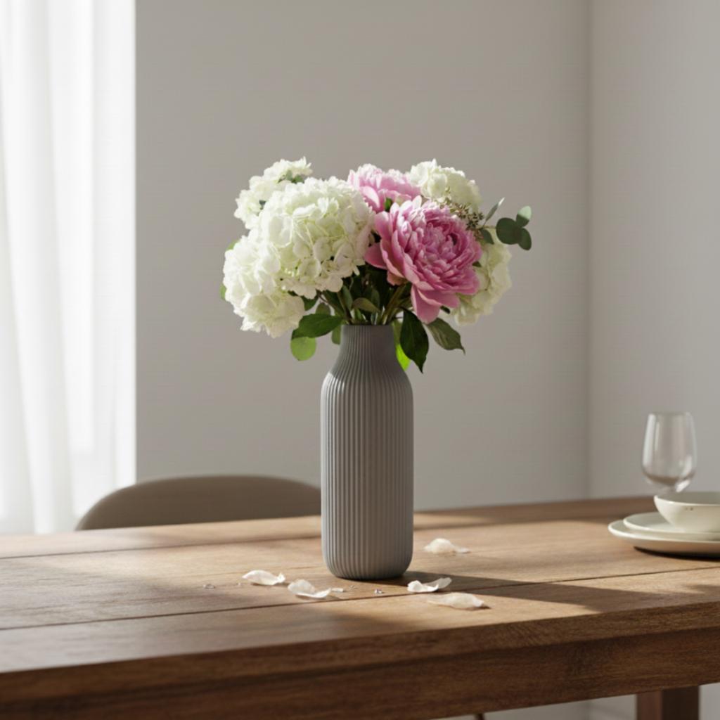 A modern vase with simple, elegant gray lines and a delicate pattern.