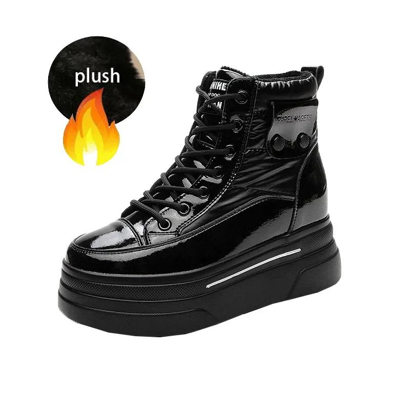 

Новые 7,5 см Вниз Натуральная Кожа Женские Ботильоны на Платформе и Скрытой Танкетке Теплые Женские Осенне-Весенние Повседневные Ботинки Обувь 34