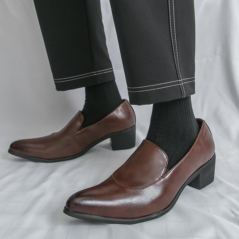 Men Loafers Leather Individuality Formal Business Shoes Pointed Toe Heel Wedding Dress Prom Shoes Over Sized