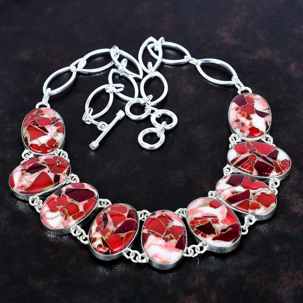 Kingman Red Mohave Copper Turquoise Necklace Gemstone Necklace 925 Sterling Silver Adjustable Chain Necklace Handmade Jewelry Wedding Gifts