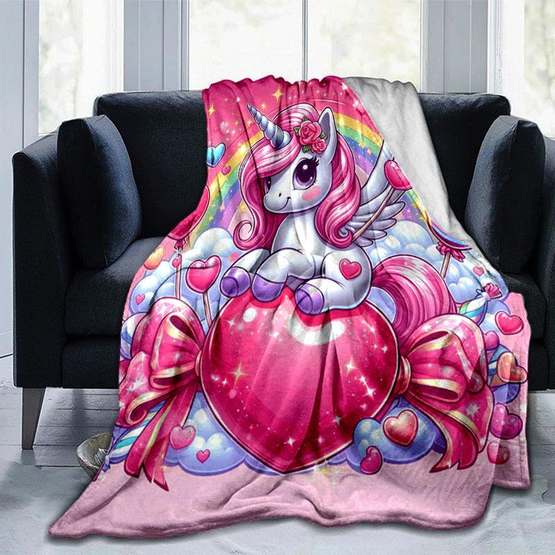 

1pc Unicorn Printing Lightweight Flannel Blanket, Comfortable and Warm Blanket, for Camping Sofa Bed and Couch Office, Gift 100x150cm