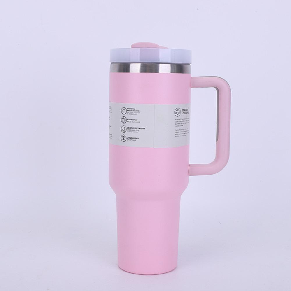 40 Oz Insulated Mug with Handle Straw and Lid. Stainless Steel Portable Drinking Mug, BPA free Keeps Water Hot or Cold Longer