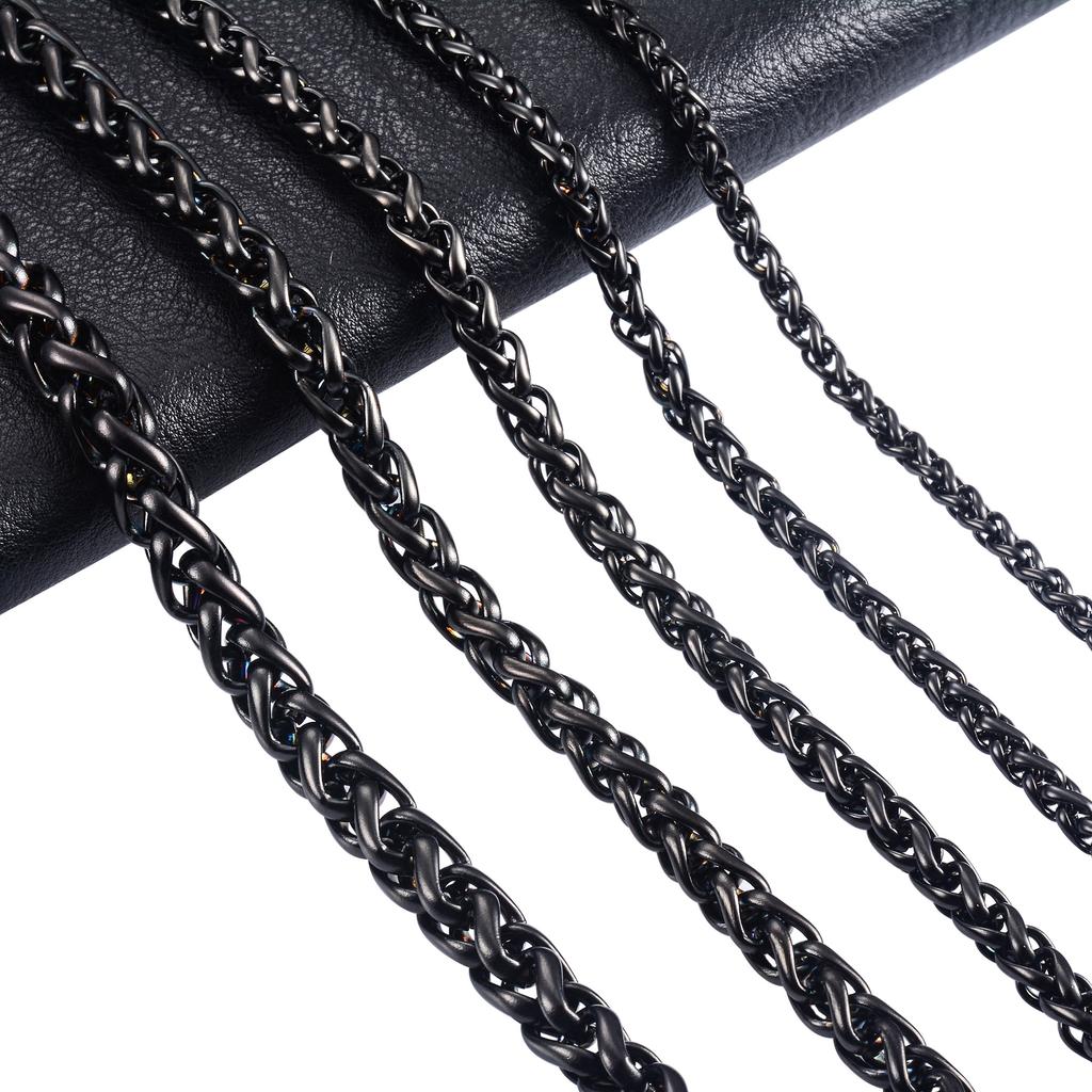 Stainless Steel Long Necklace Link Wheat Chain for Men Women Black Plated Choker On the Neck Collar DIY Jewelry Accessories