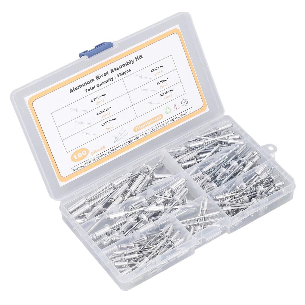 180Pcs Blind Rivet Flange Aluminium Alloy 6 Sizes Assortment Set Kit for Connection