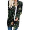 Women's Fashionable And Casual Christmas Printed Mid Length Cardigan Long Sleeved Jacket