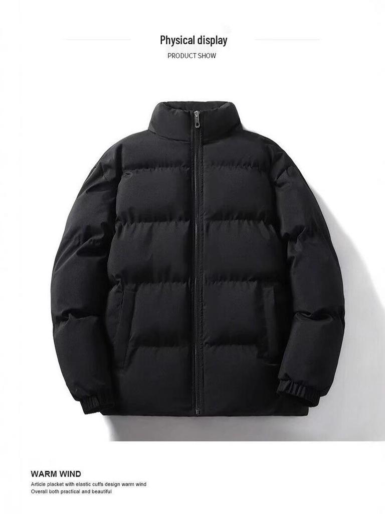 Schwarze Herren-Baumwolljacke mit hohem Kragen und extra dickem Samtfutter, ideal für Herbst/Winter.