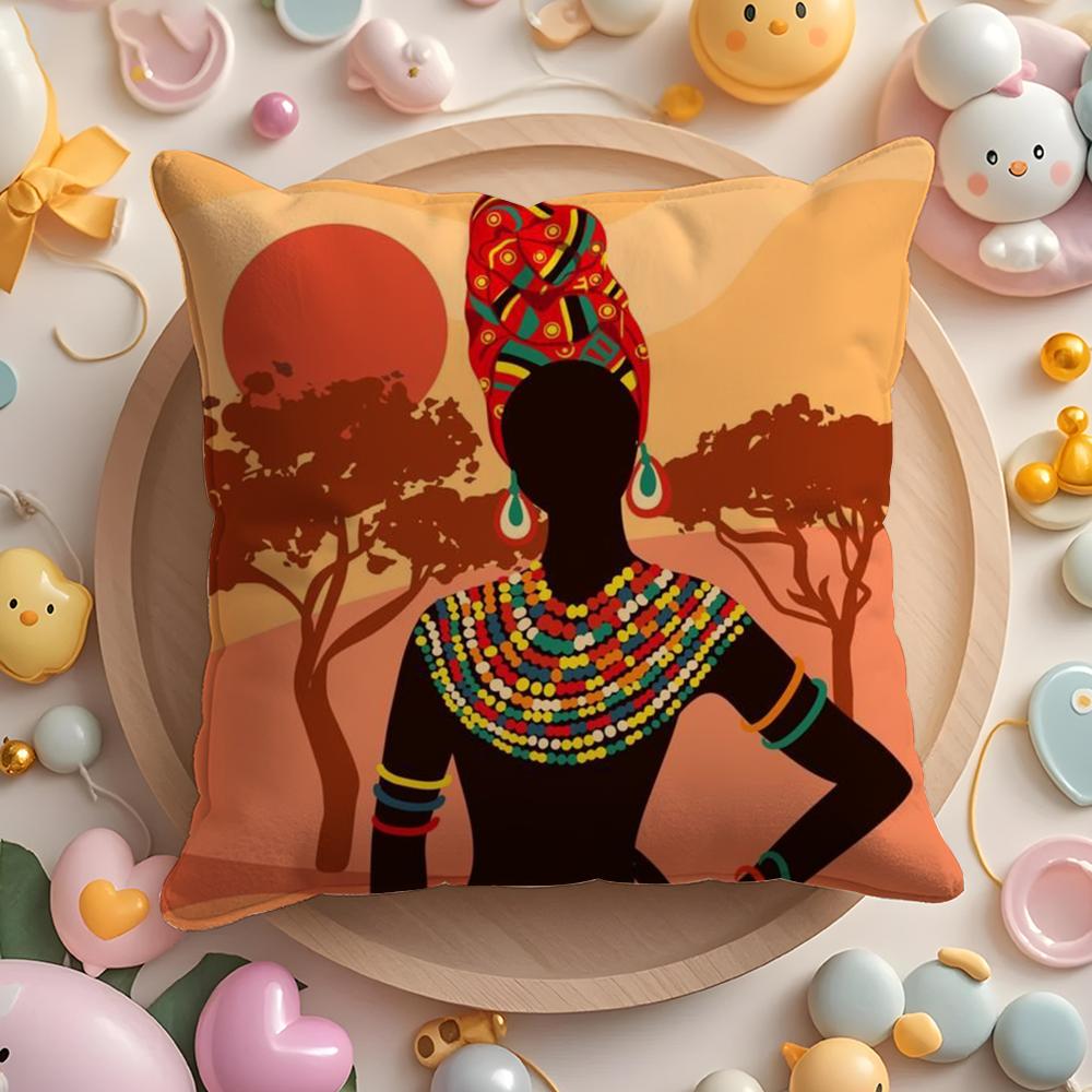 

African Women Pillow Case Soft Plush Fabric Double-Sided Printed Cushion Cover Warm Winter Sofa Pillow Case 30cmx30cm