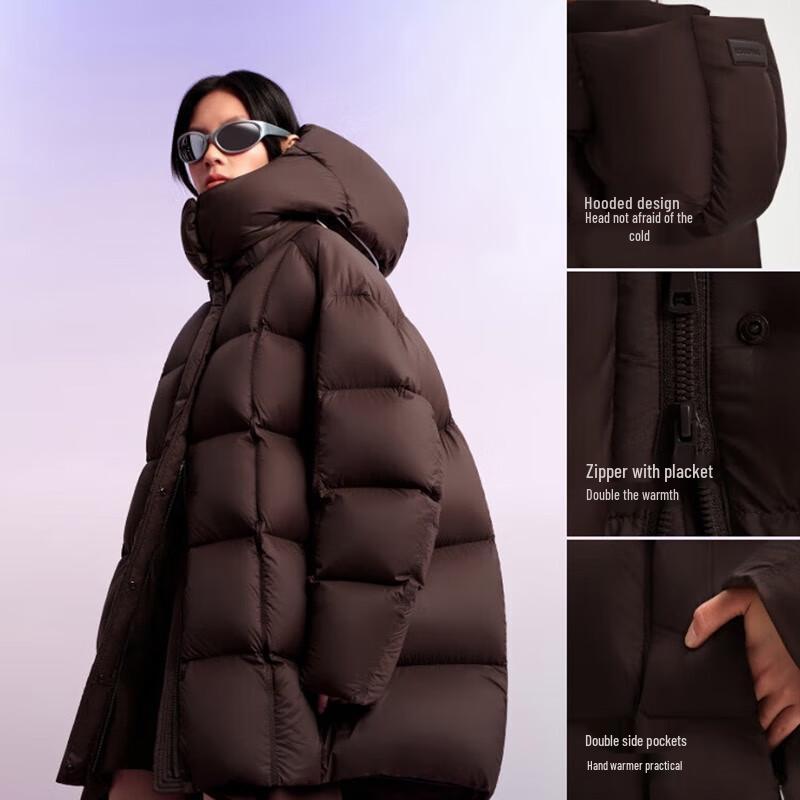 BOSIDENG B250243106 Puffy Hooded Mid-length Down Jacket